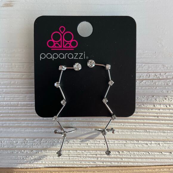 Paparazzi Constellation Earrings Crawler Silver Tone with Faux Diamonds NEW NWT - Picture 1 of 2